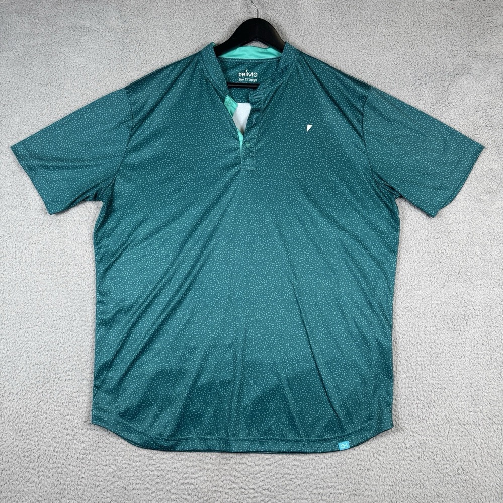 Primo Polo Shirt Mens XXL Green Blade Collar Abstract Golf Performance Stretch